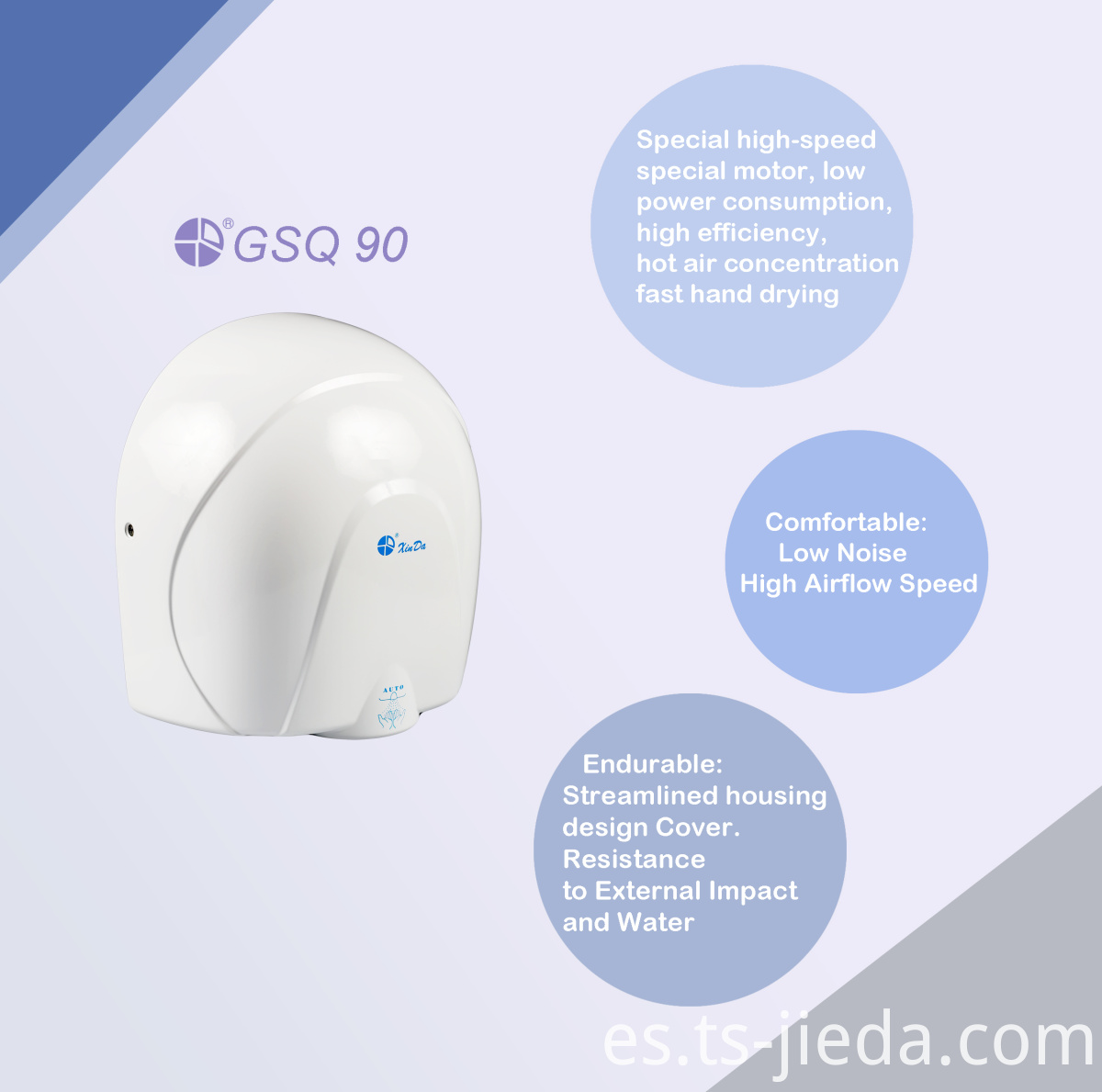 Secador de manos de boquilla redonda para hotel Round nozzle hand dryer for hotel